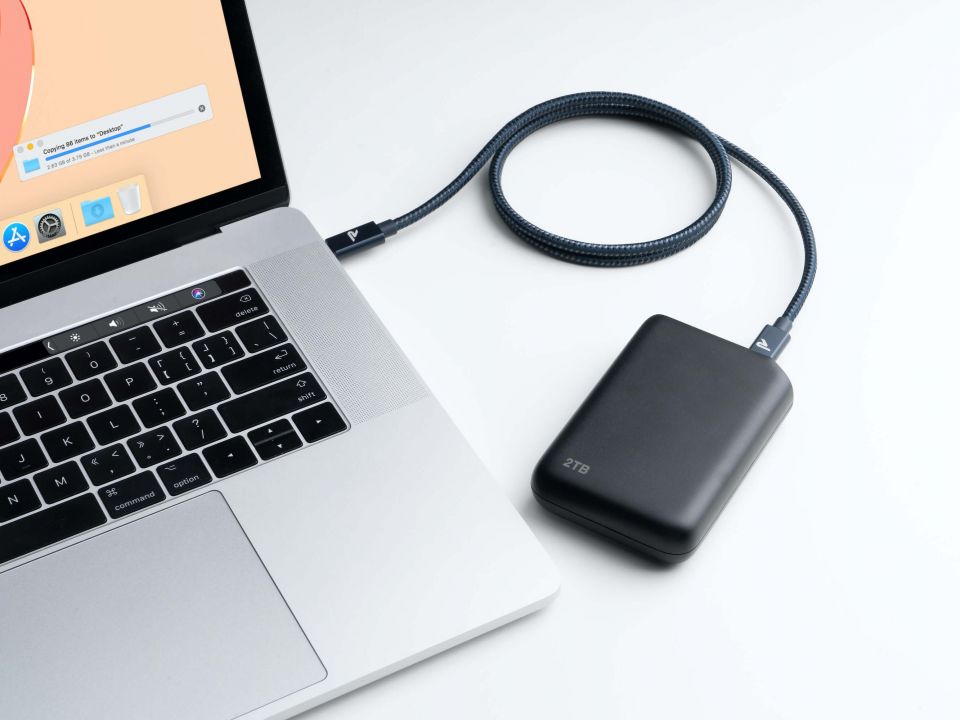 Câble USB-C / USB-C Nylon Tressé 60W RAMPOW RAD-10 Gris/Noir - 2M - Pack de